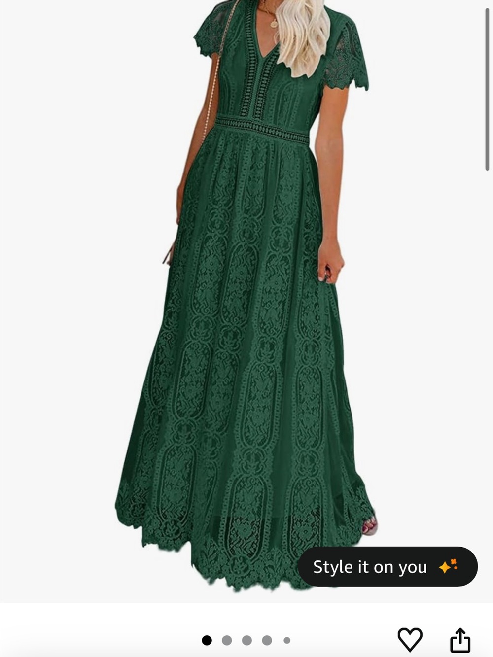 Elegant Green Lace Maxi Dress with V-Neck BRIDESMAID WEDDING GUEST